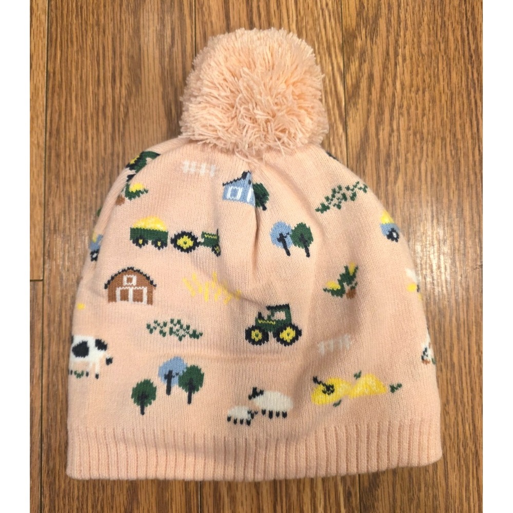 John Deere Toddler Girls Beanie OS Pink w/Pom Farm Tractor Winter New w/Tags - Picture 3 of 7